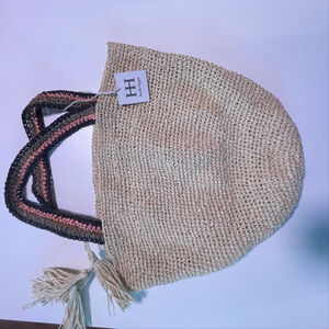 Women's Haute Hippie Beige & Pink Crochet Tote Bag One Size